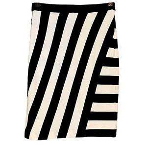 NWOT Banana Republic Rugby Stripe Asymmetrical Striped Midi Skirt Black Cream 2